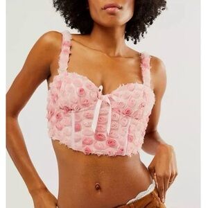 NWOT For Love & Lemons Pink Rose Appliqué Longline Bralette